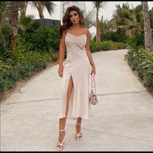 Cream Buttoned Satin Slip Ecru Casual Maxi Dress